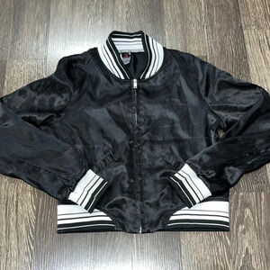 Urban Groove black & white satin bomber baseball jacket